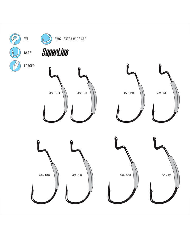Gamakatsu 74412-1//8 Extra Wide Gap Super Line Fishing Hook Weighted 2//0